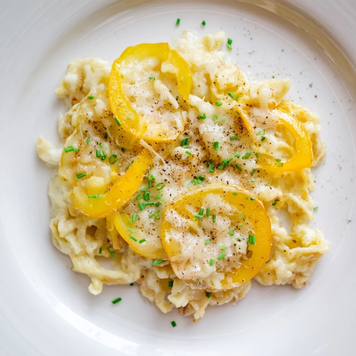 Hausgemachte Käse-Spaetzle, perfekt für ein gemütliches Abendessen mit frischen Kräutern.  