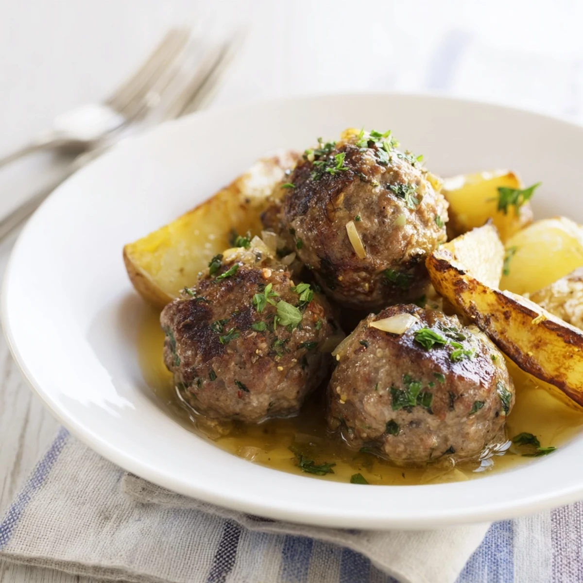 Gebackene Frikadellen und Kartoffeln