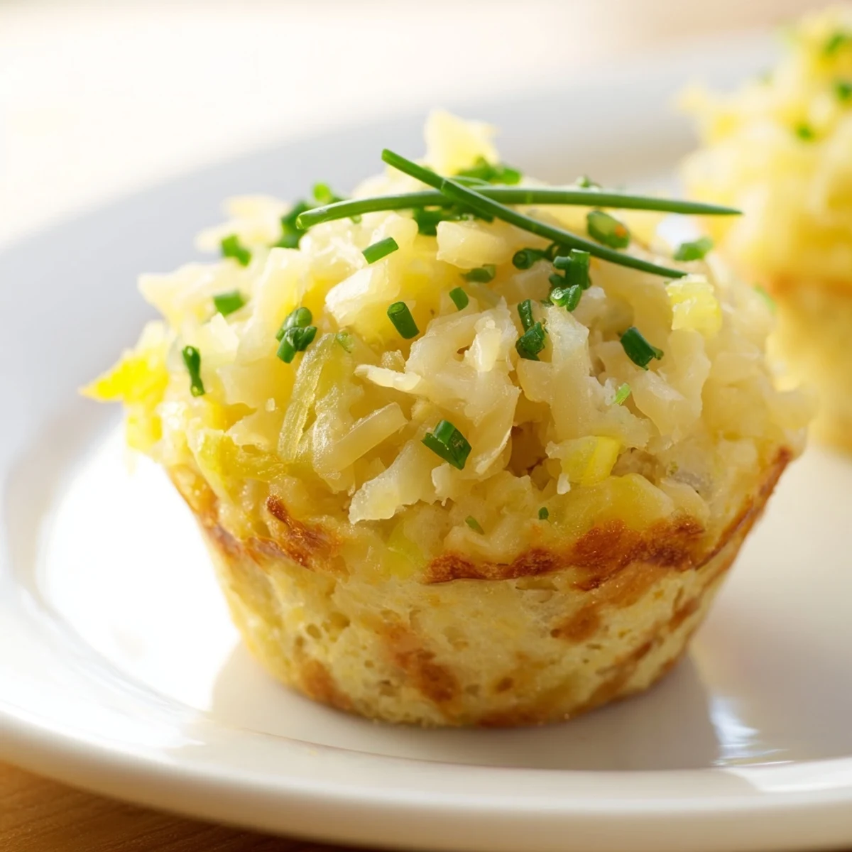 Golden-brown German savoury muffins, a delightful mix of cheese, onion, and fresh chives, ready to eat.