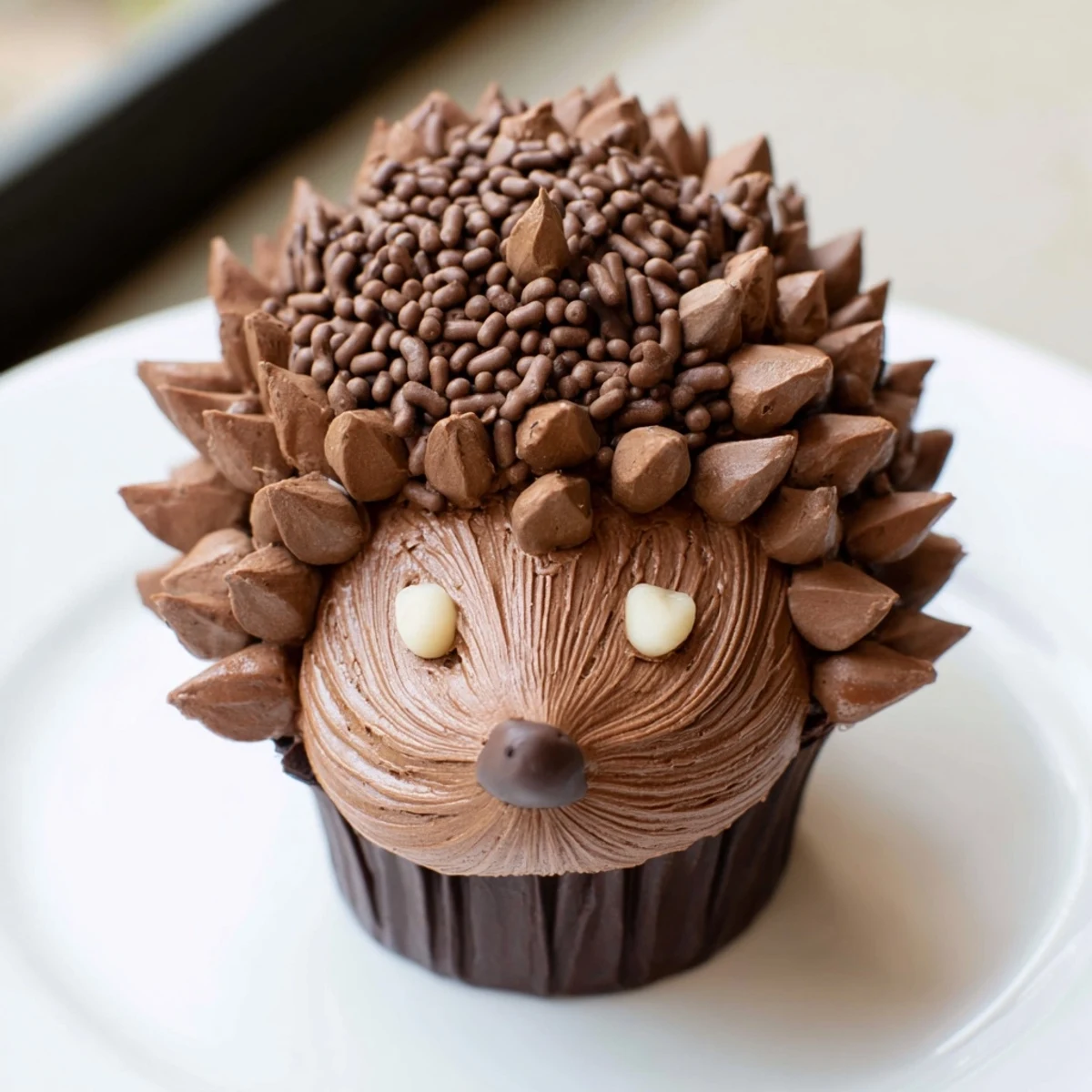 Hedgehog Cupcake Tower, a delightful dessert, showcasing charming chocolate cupcake hedgehogs, ready to relish.