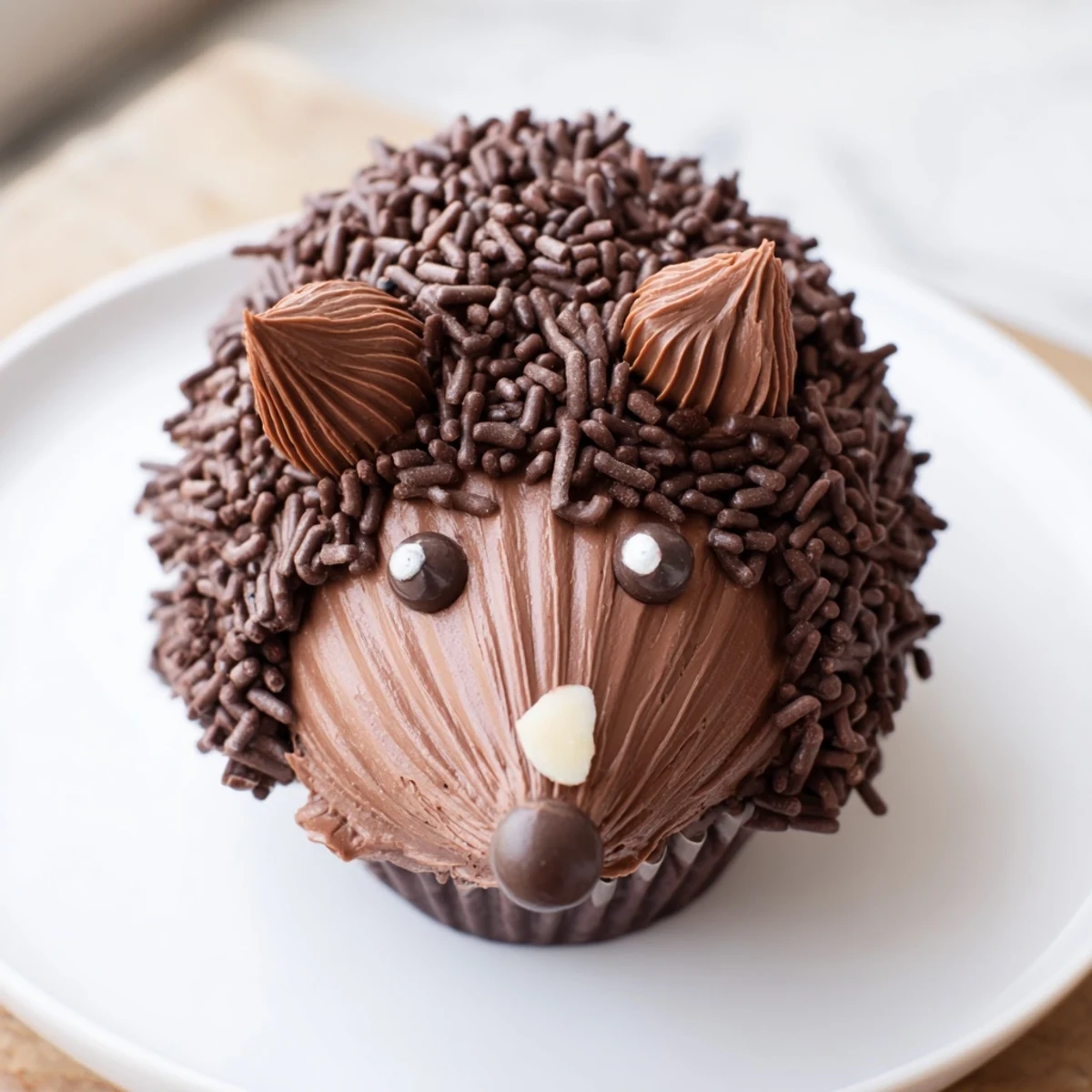 Beautiful Hedgehog Cupcake Tower, a kids' party showstopper with chocolate sprinkles and adorable mini hedgehog faces.