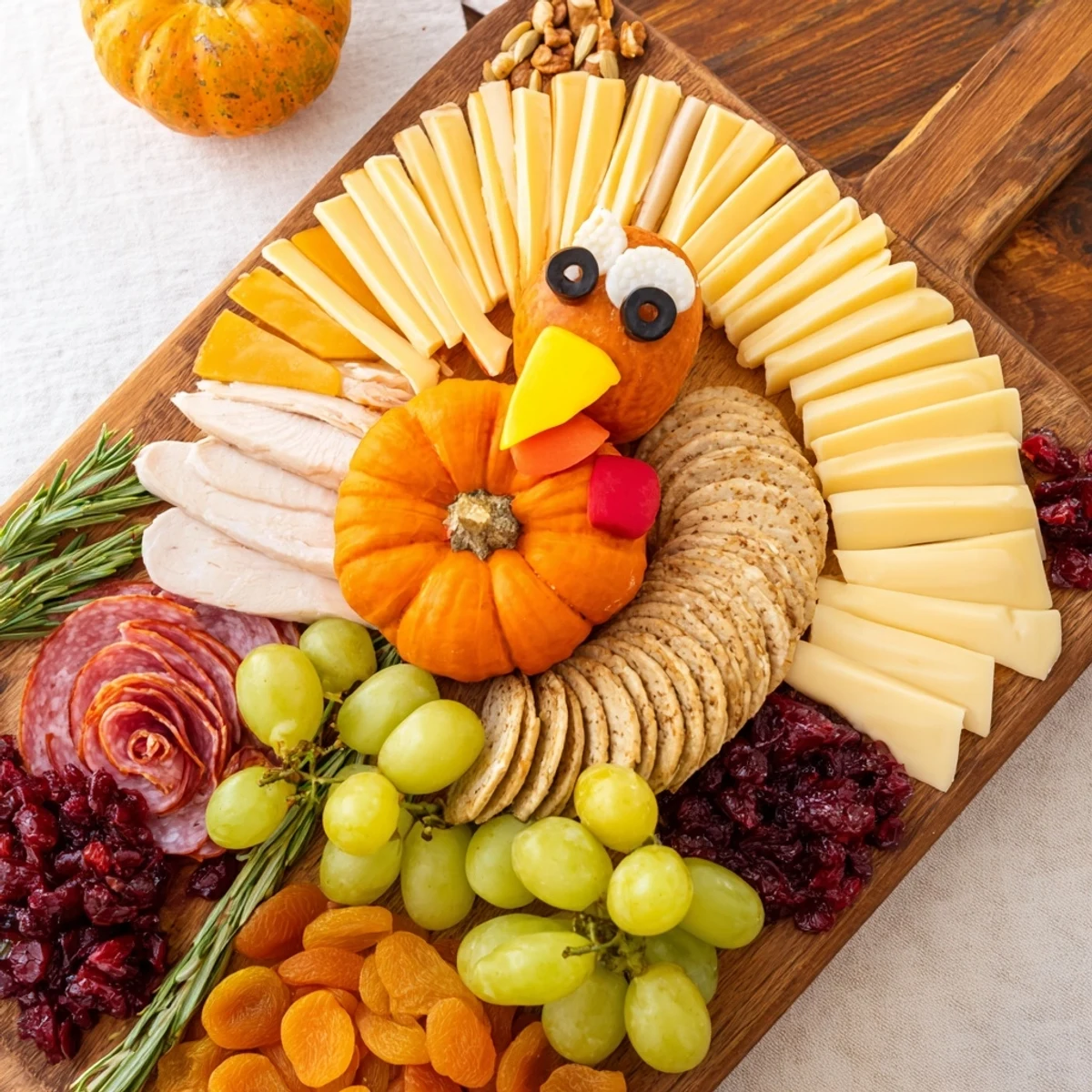 This Wheat Field Thanksgiving Turkey Board features a beautifully arranged charcuterie, perfect for sharing.