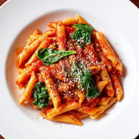 Marinara Pasta mit Spinat