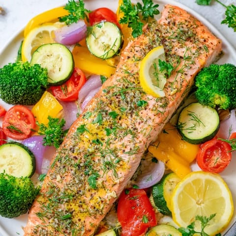 Lachs mit buntem Gemüse