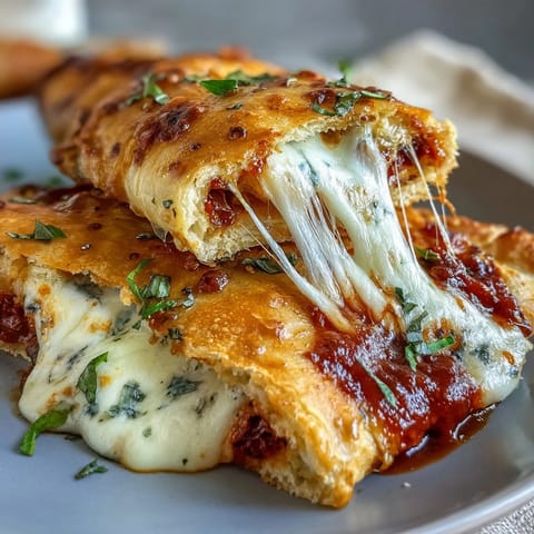 Frisch aus dem Ofen gebackene High Protein Pizza Hot Pockets, goldbraun gebräunt und mit italienischen Kräutern bestreut.