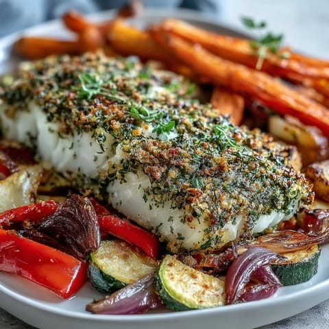 Dorsch mit Kräuterkruste und Ofengemüse #298