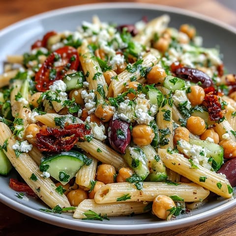 Mediterrane Kichererbsen Pasta Salat