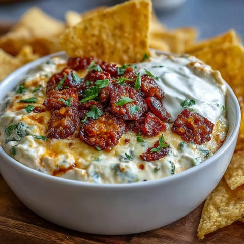 Festliches Cinco de Mayo Queso-Dip mit würzigem Chorizo und frischer Pico de Gallo, perfekt für Partys.