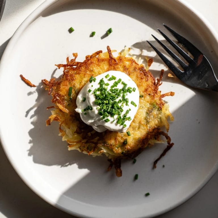 Savory potato pancakes served with tangy sour cream for a delightful snack.