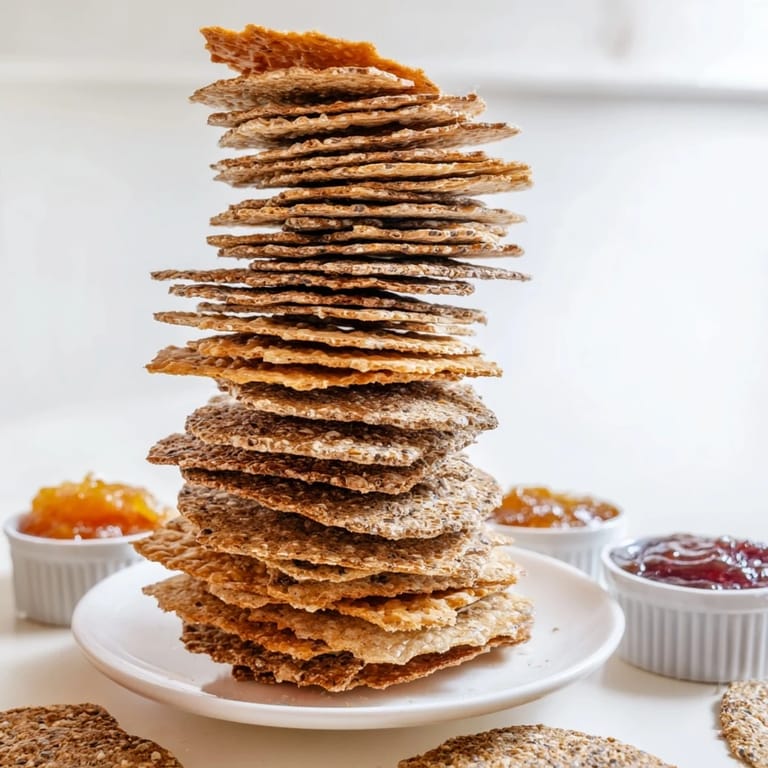 Gourmet crackers arranged in a stunning tower, with colorful preserves and fruits for a perfect appetizer.