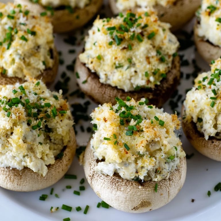 Delicious Stuffed Mushroom Caps in a Ring, filled with creamy cheese and herbs, ready for a party.
