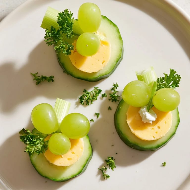 Cucumber and cheese create a visually appealing four-leaf clover snack, perfect for St. Patrick's Day fun.