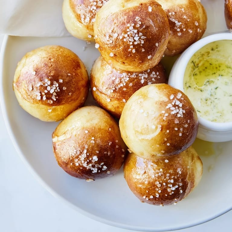 Close-up of delicious Christmas Market pretzel bites, perfectly golden and ready to enjoy with zaatar butter.