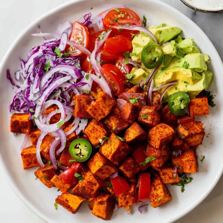 Roasted sweet potatoes and colorful vegetables create delicious Sweet Potato Taco Bowls that are healthy and filling.