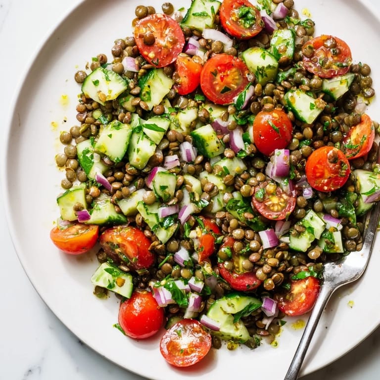 Enjoy a healthy and delicious lentil salad, perfect for a light lunch or refreshing side.