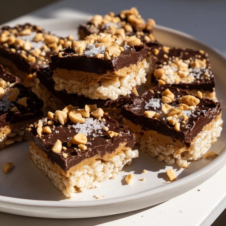 No-bake Peanut Butter Chocolate Rice Cakes feature a dark chocolate drizzle and chopped peanuts, the perfect snack!