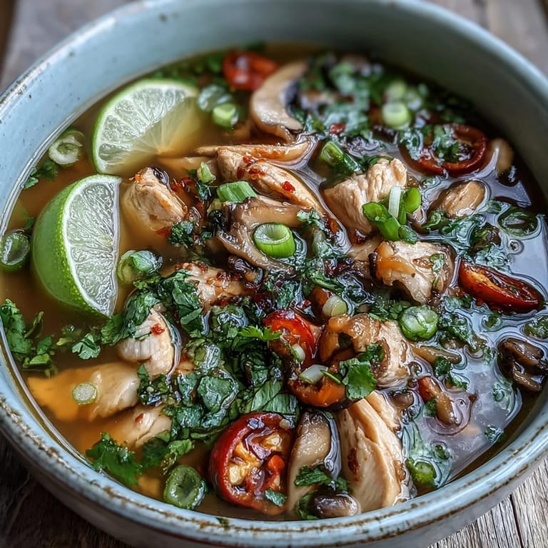 Thai Tom Yum Chicken mit Hähnchen, frischen Kräutern und extra Limetten.
