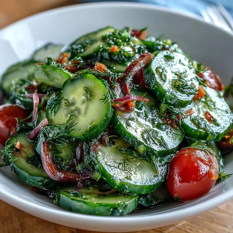 Sliced cucumbers, herbs, and sesame seeds in a bright dressing make this Refreshing Crunchy Cucumber Salad.