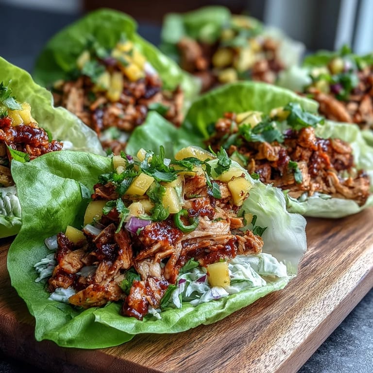 A close look at colorful Skinny Spicy Turkey Lettuce Tacos with Mango Slaw topped with crunchy cabbage and tender turkey, ready to serve immediately.