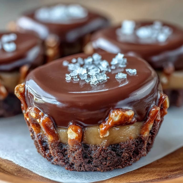 1. Knusprige Brezel-Peanutbutter-Tassen mit cremiger Füllung und Schokoladenglasur, dekoriert mit Salzbrezelstückchen.