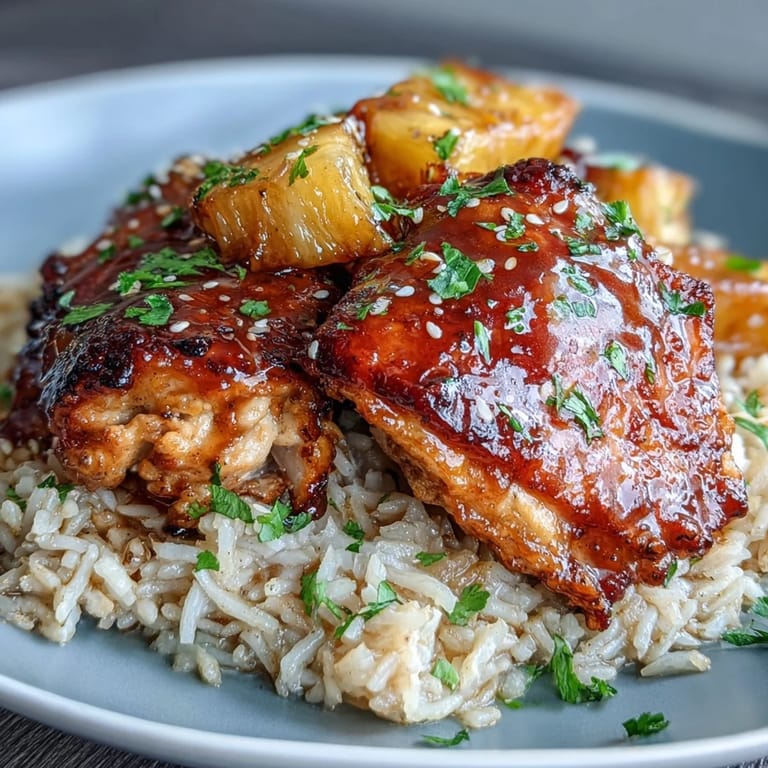Familienfreundlicher Pineapple Chicken und Reisauflauf mit zartem Hühnchen, Ananas-Stücken und fluffigem Reis, alles überzogen mit aromatischer Teriyaki-Glasur.