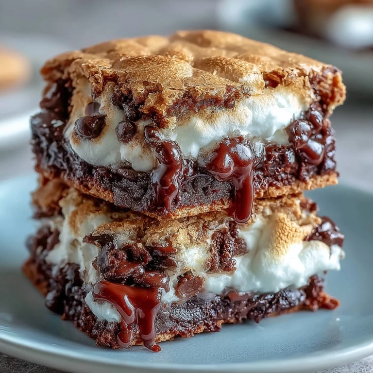 Klassische S'mores in Keksform: Brownie-Mix mit Marshmallows, Graham-Cracker-Stückchen und geschmolzener Schokolade.